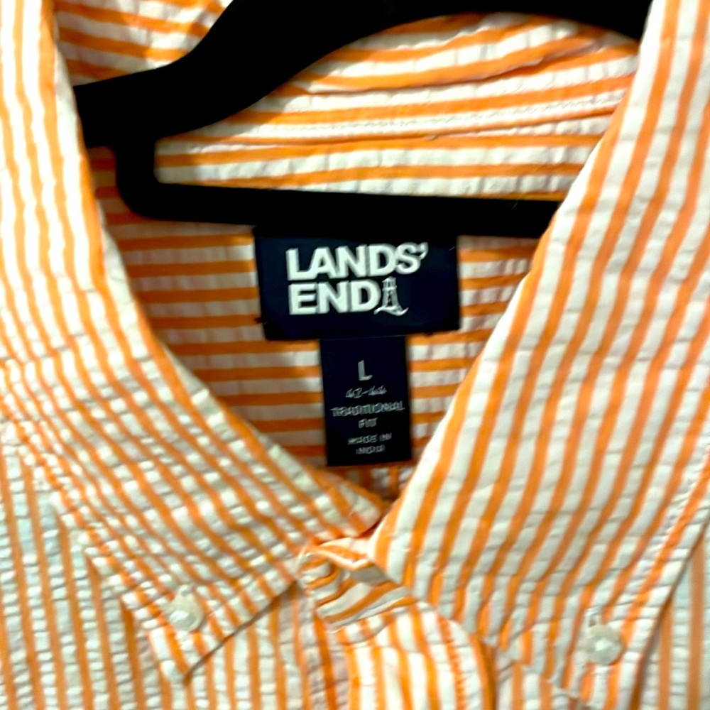 Lands End orange seersucker short sleeve short.  Size L.